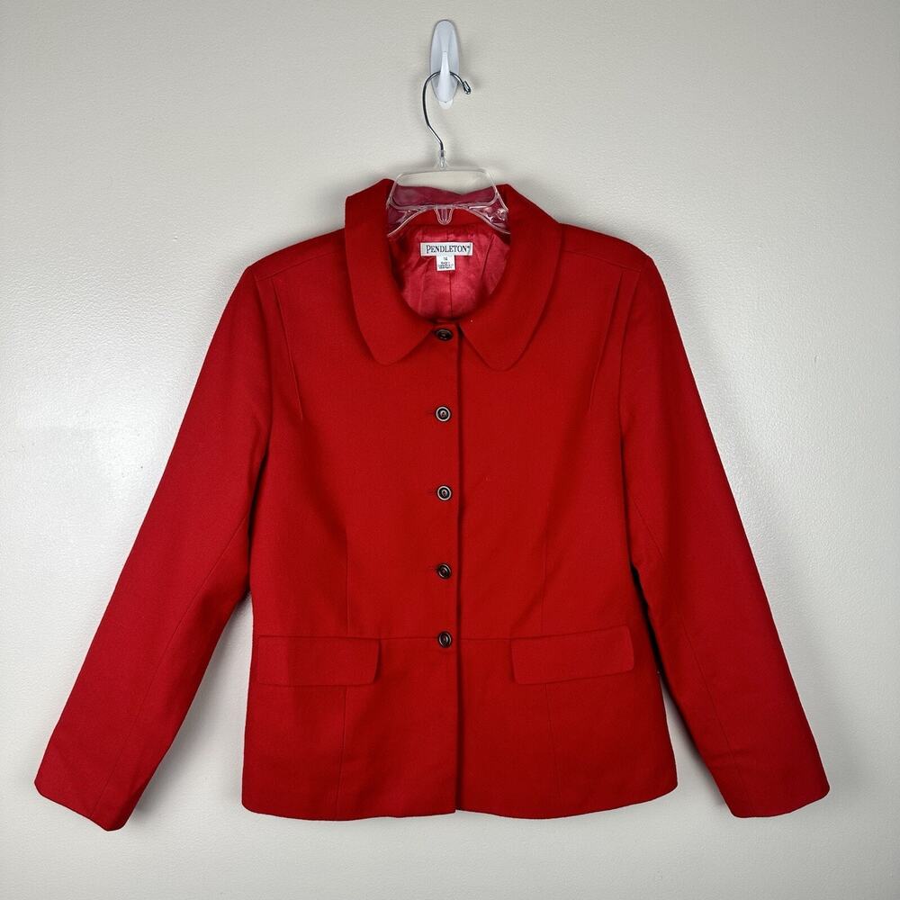 Pendelton 100% Virgin Wool Red Waist Coat Collar USA Size 14